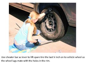 Cheater bar as lever to lift spare tire